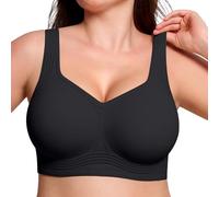 Comfortable Wireless Full Coverage Jelly Smoothing Bra No Underwire Seamless Bra Supportive Everyday Sport T-Shirt Bras (Black,3TG)