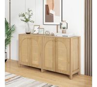 ComfortXL Buffet de Style Minimaliste Moderne avec 4 Portes en rotin et poignées en métal, Meuble Buffet Simple pour Salle à Manger, Salon, Cuisine (Bois Naturel)