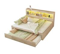 ComfortXL Canapé-lit 140x200 Cm avec Lumières LED Rangement Latéral Lit Tiroir Prise USB Naturel