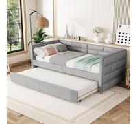 ComfortXL Canapé-lit 90x200 cm avec lit gigogne, Style Minimaliste, Tissu Lin et MDF, Gain de Place, Gris