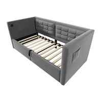 ComfortXL Canapé-lit 90x200 Cm en Velours Gris avec Rangement Hydraulique Et Charge USB/Type-c