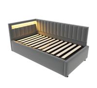 ComfortXL Canapé-lit 90x200 Cm en Velours Gris Foncé avec LED, Rangement Hydraulique Et Sommier