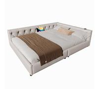 ComfortXL Canapé-lit en Lin avec Éclairage Ambiant Télécommandé Et Tête De Lit Capitonnée, Beige