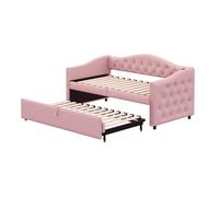ComfortXL Canapé-lit Extensible 90x200 Cm avec USB Style Classique Boutons Tissu Lin Rose