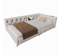 ComfortXL Canapé-lit Leinen Beige avec Éclairage Ambiant Télécommandé, Tête De Lit Capitonnée, 90x200cm