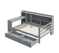 ComfortXL Canapé-lit Multifonction en Bois Massif 90x200 Cm avec Bureau Et Rangements, Gris