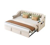 ComfortXL Canapé-lit Tapissé 90/180x190 Cm Accoudoirs Épais USB Étagères Latérales Poches Beige