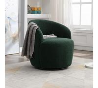 ComfortXL Fauteuil d'appoint pivotant en Tissu Peluche Doux avec Assise en Forme de tonneau et Anneau en métal thermolaqué Noir, Vert