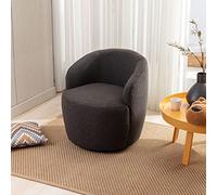 ComfortXL Fauteuil d'appoint pivotant en Tissu Peluche Doux, Chaise tonneau avec Anneau en métal thermolaqué Noir, Gris foncé