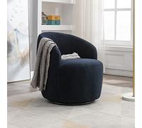 ComfortXL Fauteuil d'appoint pivotant en Tissu Teddy, Fauteuil tonneau avec Anneau en métal thermolaqué Noir, Bleu
