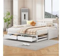 ComfortXL Lit de Repos Multifonctionnel Deux en Un 90 (180) x 190 avec lit en pin, tiroirs et lit gigogne Blanc