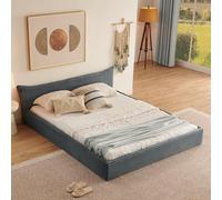 ComfortXL Lit Double 160 * 200cm, avec revêtement en Velours côtelé Classique et élégante Bordure discrète sur la tête de lit, Bois d'eucalyptus écologique + Cadre en Fer