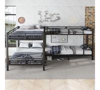 ComfortXL Lit en Fer, lit superposé, échelle à Trois marches, sommier à Lattes Robuste, Configuration Multi-Lits, Lits de différentes Tailles, Fer, Noir, 90x200cm et 140x200cm