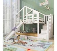 ComfortXL Lit Enfant Treehouse 90 x 200 cm, lit superposé pour Enfants avec fenêtre et Protection Anti-Chute, Blanc, avec Planche et 2 sommiers à Lattes (sans Matelas)
