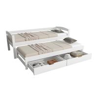 ComfortXL Lit Gigogne 90x200 Cm avec Lit Tiroir Et 2 Tiroirs De Rangement, Bois Massif Blanc