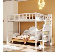 ComfortXL Lit Mezzanine 140x200 avec escalier, lit Enfant en Bois Blanc avec étagère de Rangement, Armoire Simple