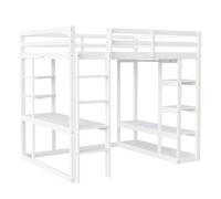 ComfortXL Lit Mezzanine 140x200 Cm en Bois Massif avec Bureau, Étagères Et Penderie, Blanc