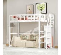 ComfortXL Lit Mezzanine 90x200 avec escalier, lit Enfant en Bois Blanc avec étagère de Rangement, Armoire Simple