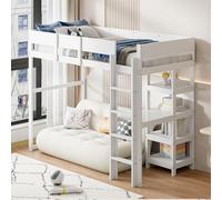 ComfortXL Lit Mezzanine avec Rangement 90 x 200 cm, Cadre de lit en pin Massif avec sommier à Lattes, lit pour Enfants et Adolescents Blanc