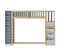 ComfortXL Lit Mezzanine Multifonctionnel 90x200cm avec étagères, Armoire de Rangement et Grande penderie, échelle de sécurité avec Compartiments de Rangement, Coloris Gris et Bois Brut, N623P311354E