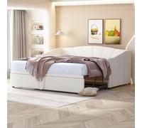 ComfortXL Lit rembourré, canapé-lit gigogne 90/180 * 200 cm avec sommier à Lattes, lit Multifonctionnel en Tissu Velours Doux pour la Peau, Beige