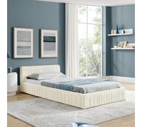 ComfortXL Lit Simple 90 * 200cm, lit Enfant avec Housse en Chenille Douce et veloutée, fabriqué en Bois d'eucalyptus écologique et Cadre en Fer Robuste, Montage Facile, Beige (sans Matelas)