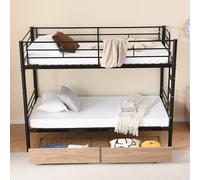 ComfortXL Lit Superposé 2 Enfants avec Tiroirs Et Barrières, Modulable en 2 Lits Simples, Métal Noir 90x200 Cm