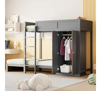 ComfortXL Lit superposé 90 * 200cm, avec escalier de sécurité Vertical, Armoire, Design Haute clôture, sommier à Lattes, lit Enfant, lit superposé, Gris