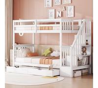 ComfortXL Lit superposé 90 * 200cm, étagère escalier, équipé de Deux tiroirs, Garde-Corps Hauts, certifié EN747-1, Blanc