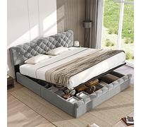 ComfortXL Lit tapissé 160 * 200 avec sommier à Lattes et tête de lit, lit tapissé avec tête de lit réglable en Hauteur, pour Adultes et Adolescents, Support à Lattes en Bois, Montage Facile, Sam