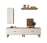 ComfortXL Meuble Mural de Salon en 3 Parties, Comprenant : Une Armoire Haute, des placards et Une étagère Murale. Blanc et Bois, Panneaux de Porte sculptés.