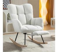 ComfortXL Nouvelle Chaise Berçante Rembourrée en Tissu Teddy Tissée avec Repose-Pieds Escamotable, Blanche