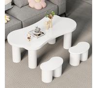ComfortXL Table Basse en Forme d'os irrégulière avec 2 Petits bancs, Grande Table Basse L 113 cm, l 58 cm, H 40,5 cm, Plateau en MDF et Pieds en PVC avec Base en Feutre, irrégulière