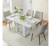 ComfortXL Table de Salle à Manger rectangulaire Moderne Extensible de 120 à 160 cm, avec Plateau en marbre Blanc imprimé et Meuble de Rangement intégré. Pieds en métal.