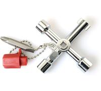 Comforty Clé utilitaire multifonction 4 voies avec embout, alliage de zinc, armoire de commande cruciforme universelle, clé multifonction pour armoires électriques, compteur d'eau, valve