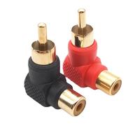 Comforty Lot de 2 fiches RCA coudées plaquées or - Adaptateur audio à angle droit - 1 noir et 1 rouge - Pour audio stéréo ou vidéo AV