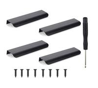 Comforty Lot de 4 poignées de meubles et tournevis - Poignées de porte cachées - Poignées de placard - Poignées de tiroir en aluminium - Poignées cachées - Poignées de meubles invisibles - Noir - 12