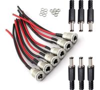 Comforty Lot de 6 fiches creuses DC 5,5 x 2,1 mm - Câble de 15 cm + mâle/femelle - Plaqué or - Résistant à la chaleur - Pour appareils photo, LED, blocs d'alimentation