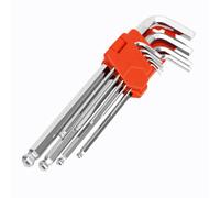 Comforty Lot de 9 clés Allen argentées de 1,5 à 10 mm avec tête sphérique, jeu de clés hexagonales métriques avec boîte, jeu de clés coudées pour voitures, meubles, appareils, etc