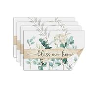comfoyar Lot de 4 Sets de Table Bless Our Home, sous Assiette de Table Branches Vertes Forestier, Lavable Absorbant Dessous Assietter en Lin pour Cuisine, Salle à Manger, Fêtes, Décoration 30 x 45 cm