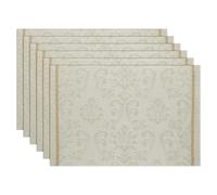 comfoyar Lot de 6 Sets de Table Beige Rectangulaire Fleurs Damassées, Dessous de Table Antidérapants en Vinyle, Dessous Assiette Imperméables pour Cuisine et Salle à Manger Décoration de Fête30x45cm