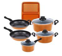 Comfy Nest, CN04845-COP, Ensemble de batterie de cuisine antiadhésif en cuivre, compatible tous feux, poignées ergonomiques, facile à nettoyer, idéal pour plats sains, 9 Pièces, Cuivre