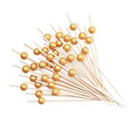 Comfy Package Lot de 150 cure-dents fantaisie en bois pour apéritifs et pics à cocktail pour boissons - Cure-dents en perles dorées de 12 cm