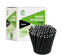 Comfy Package [Lot de 400] Pailles/Touillettes en papier - 100 % biodégradable - pour cocktails/café - noir