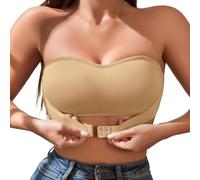 Comfy Soutien-gorge à armatures sans bretelles rembourré fixe Bandeau Top avec fermeture avant antidérapante Design Bra Uni Léger, kaki, M