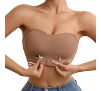 Comfy Soutien-gorge à armatures sans bretelles rembourré fixe Bandeau Top avec fermeture avant antidérapante Design Bra Uni Léger, café, M