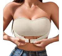 Comfy Soutien-gorge à armatures sans bretelles rembourré fixe Bandeau Top avec fermeture avant antidérapante Design Bra Uni Léger, beige, L