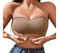 Comfy Soutien-gorge à armatures sans bretelles rembourré fixe Bandeau Top avec fermeture avant antidérapante Design Bra Uni Léger, café, L