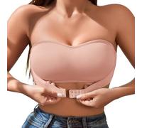 Comfy Soutien-gorge à armatures sans bretelles rembourré fixe Bandeau Top avec fermeture avant antidérapante Design Bra Uni Léger, Rose, XL
