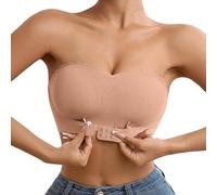 Comfy Soutien-gorge à armatures sans bretelles rembourré fixe Bandeau Top avec fermeture avant antidérapante Design Bra Uni Léger, Or rose, XL